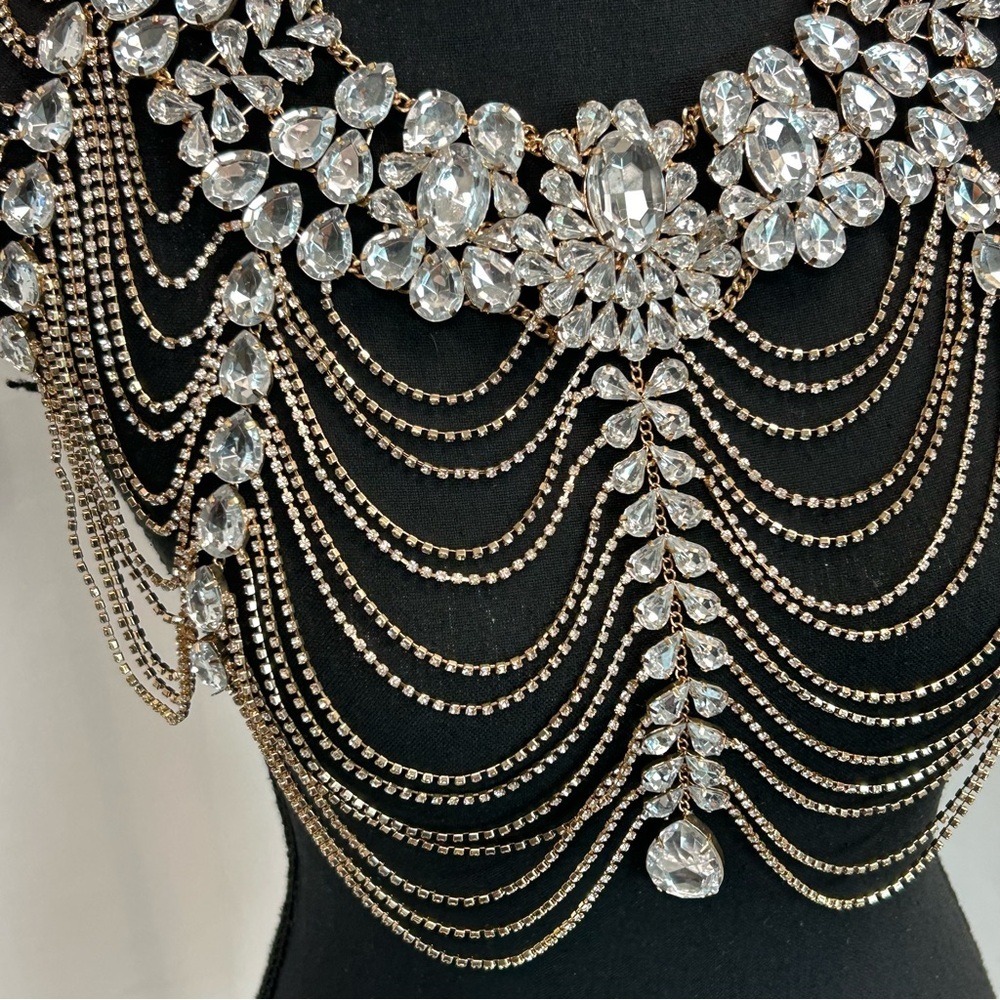 Bridal Luxury Wedding Body Jewelry Crystal Rhinestone Necklace Chains Statement - Picture 5 of 14
